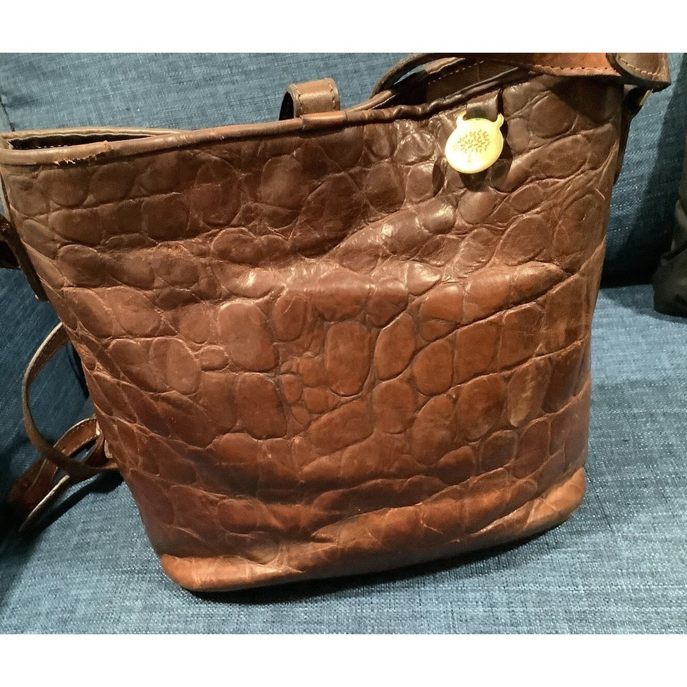 Rare Mulberry 2Way Shoulder Bag Handbag Bucket Leather Croco Embossed